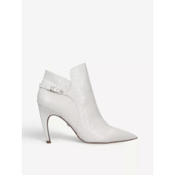 Sam Edelman White Embossed Leather Point Toe Ankle Booties 8.5 Stiletto H10064 - Picture 1 of 12